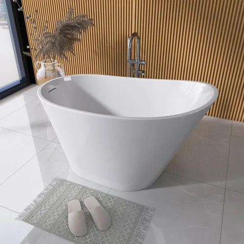 Miniatura 2 de GETPRO Bañera independiente de 51 pulgadas de profundidad, bañera independiente de acrílico de forma ovalada con desbordamiento ranurado integrado
