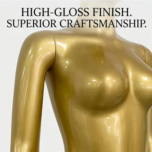 Miniatura 5 de Maniquí de cuerpo completo femenino de oro brillante de 70.8 pulgadas con brazos desmontables giratorios de 360°, base de metal resistente