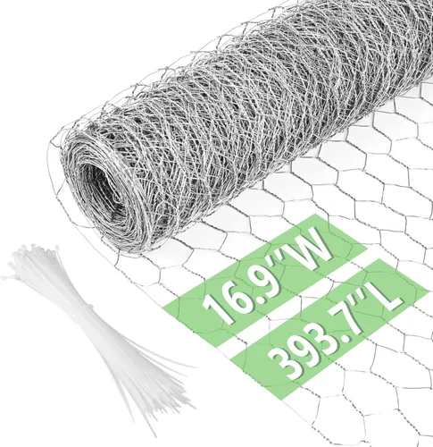 Miniatura 19 de Alambre de pollo de 13.7 pulgadas x 393.7 pulgadas, malla galvanizada hexagonal para jardín, valla de jardín para mascotas, conejos, pollos con 100