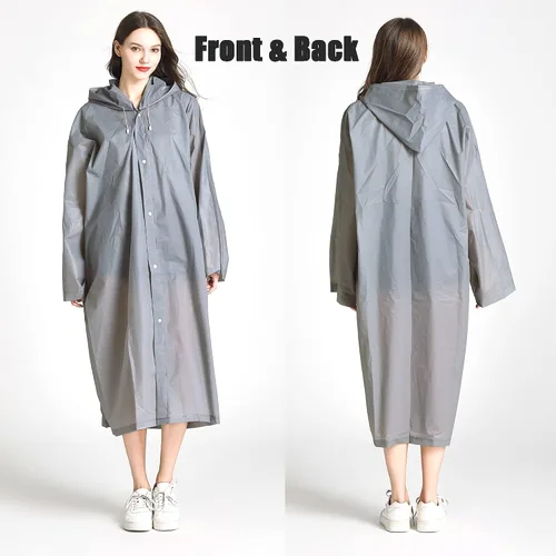 Miniatura 16 de Abrigos de lluvia (paquete de 2) – Ponchos de lluvia reutilizables de EVA para adultos, chaquetas impermeables para hombres y mujeres