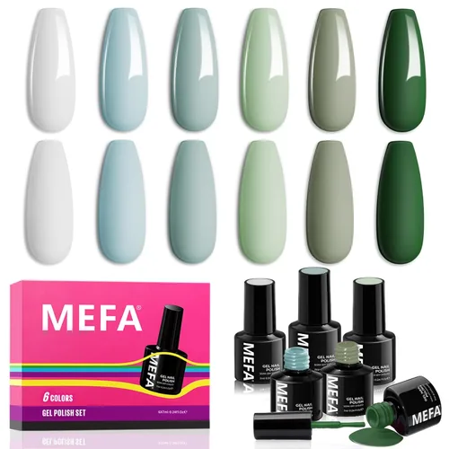Miniatura 20 de MEFA - Juego de esmalte de uñas de gel azul, 6 colores, azul marino, zafiro, azul, brillantina, tonos oscuros, juego de iniciación, gel brillante