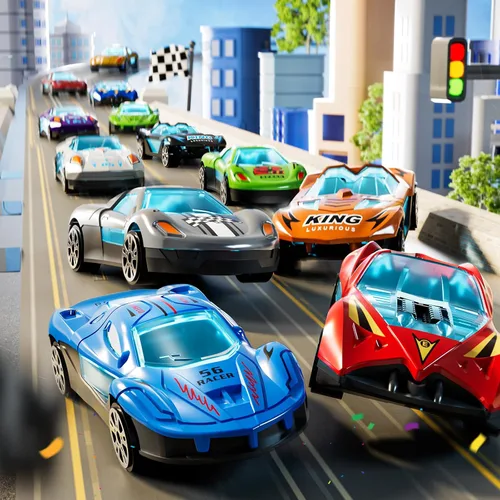 Miniatura 5 de Juego de camiones de transporte para niños de 3 en 1 con pistas de juguetes para niños de 2 a 4 años con 12 juguetes de autos de carreras, pista