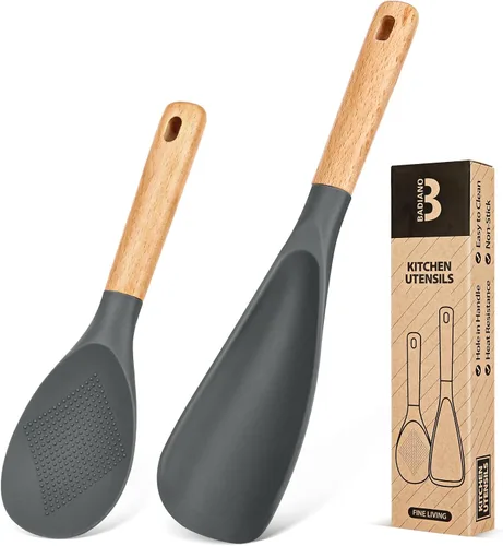 Cuchara de cocina y cuchara de arroz para utensilios de cocina antiadherentes, ideal para cocinar y servir silicona mate resistente sin BPA, cuchara