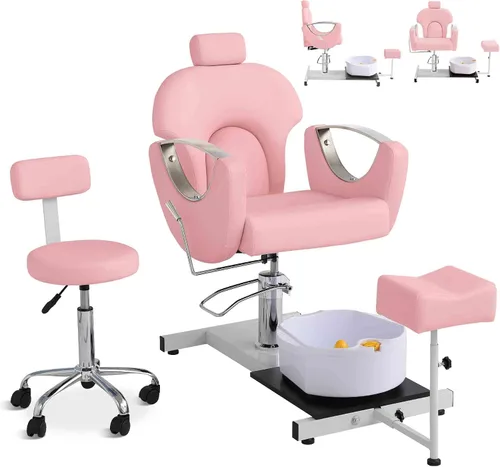 Miniatura 11 de KIGOTY Silla de pedicura sin fontanería, estación de pedicura reclinable con altura ajustable y giro de 360 grados, silla de spa hidráulica