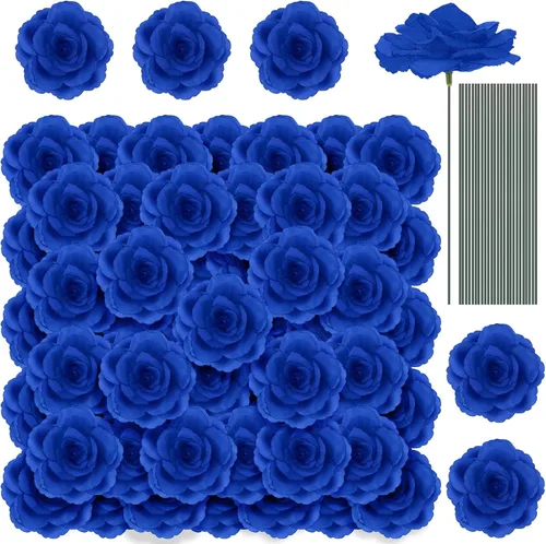 Miniatura 13 de Yunlly 100 piezas de flores artificiales de seda falsa con tallo largo en ramo de rosas para boda, fiesta, decoración del hogar para bricolaje, baby