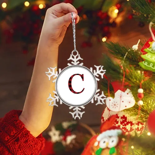 Miniatura 5 de Monograma inicial letra A copo de nieve, adornos de letras rojas y negras a cuadros para árboles de Navidad, adornos de Navidad personalizados
