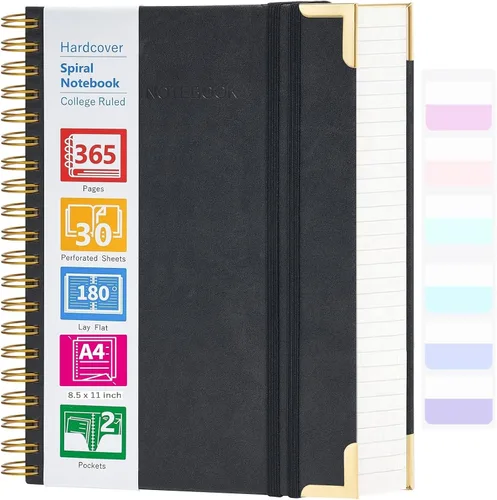 Miniatura 15 de Cuaderno de espiral, cuaderno de cuero de tapa dura de 365 páginas, diario encuadernado de gran tamaño A5 para mujeres y hombres, cuadernos rayados