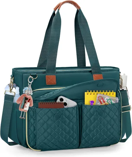 Miniatura 8 de Bolso de lona para laptop RAINSMORE para profesoras, bolsas de trabajo para mujer, bolso de 15.6 pulgadas con gran portavasos para enfermeras, bolso