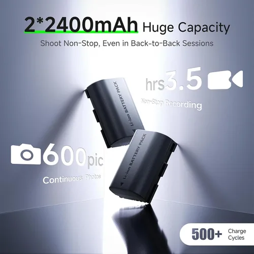 Miniatura 2 de llano Paquete de 2 baterías LP-E6NH de 2400 mAh y cargador rápido de 20 W de doble ranura para cámara Canon EOS R5/R6/R7 Mark II, 5D/6D/7D Mark