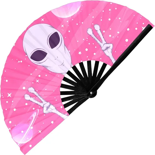 Miniatura 9 de GloFX Ventilador Plegable - Galaxy - Ventilador de Mano Plegable Grande Rave Clack para Hombres/Mujeres - para EDM, Festival de Música, Club