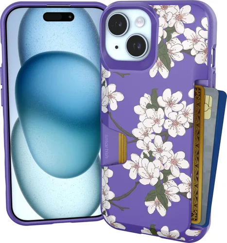 Smartish® Funda tipo cartera para iPhone 15 – Wallet Slayer Vol. 1 [delgada + protectora] Tarjetero de crédito – Funda oculta para tarjeta de [Flor