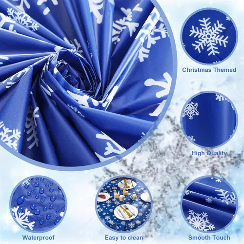 Miniatura 3 de Sliner 3 Piezas Mantel de Navidad de Invierno con Copos de Nieve Mantel de Invierno Redondo de Plástico para Fiesta 83.9 Pulgadas Mantel de Navidad