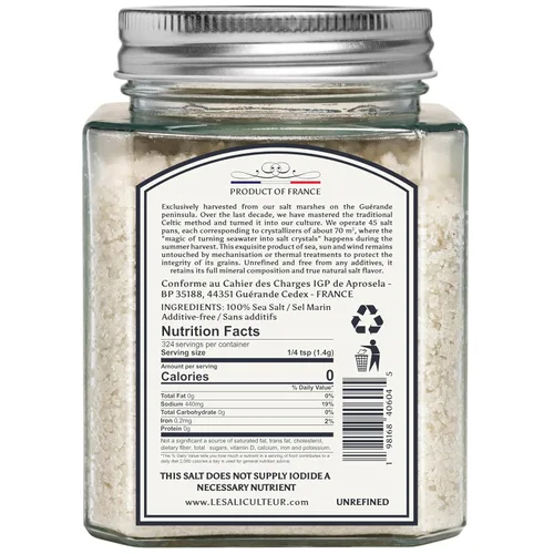 Miniatura 2 de Le Saliculteur - Sal marina gris francesa, método celta tradicional, sal mineral gruesa sin refinar de 16 onzas, certificado PGI, tarro de vidrio