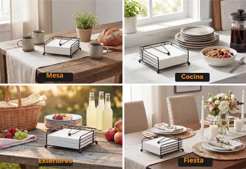 Miniatura 6 de hiwafifi Servilletero para mesa, dispensador de servilletas plano con brazo pesado, soporte cuadrado de papel de cóctel de elegante hierro rústico