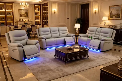 A Ainehome - Juego de sofá reclinable eléctrico LED para sala de estar, juego de sofá modular de cuero, sofá reclinable y sofá biplaza con puerto