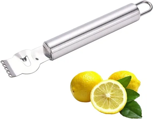 Lxnoap Rallador de limón Zester, herramienta de acero inoxidable naranja cítrico pelador de cocina con cuchillo de canal