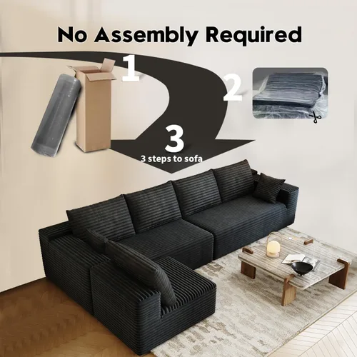 Miniatura 3 de Sofá modular modular de 139.4 pulgadas, sofás minimalistas en forma de L con diván de asiento medio, moderno sofá convertible de asiento profundo