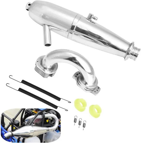 Dilwe Tubo de escape de coche RC, tubo de junta de escape doble de aleación de aluminio para HSP Redcat 1/8 RC coche/SH 21/28CXP motor RC modelo