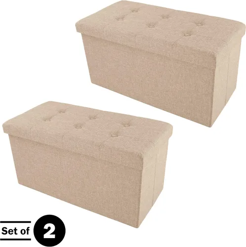 Miniatura 5 de Lavish Home Otomana plegable de almacenamiento, juego de 2 reposapiés copetudos de 30 pulgadas, baúl o banco de lino con contenedor extraíble