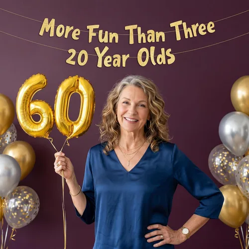 Miniatura 2 de Cartel dorado con purpurina preencordada con texto en inglés «More Fun Than Three 20 Years», decoraciones de 60 cumpleaños y aniversario