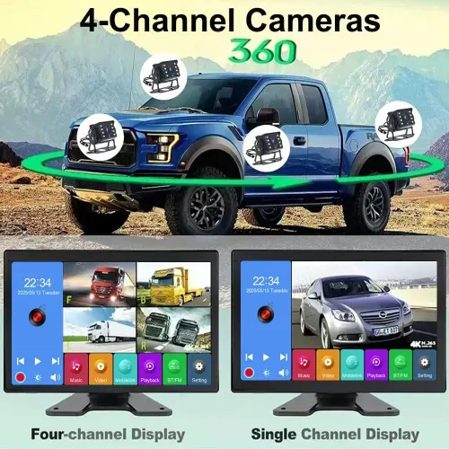 Miniatura 3 de Sistema de cámara de respaldo 4K RV, monitor de pantalla táctil de 10.1 pulgadas con 4 cámaras de visión nocturna 1080P, reproducción de video USB