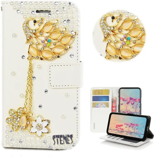 Miniatura 10 de Bling - Funda tipo cartera compatible con Samsung Galaxy S21 Ultra, elegante funda de piel con diseño de libélula y mariposa 3D hecha a mano con Azul