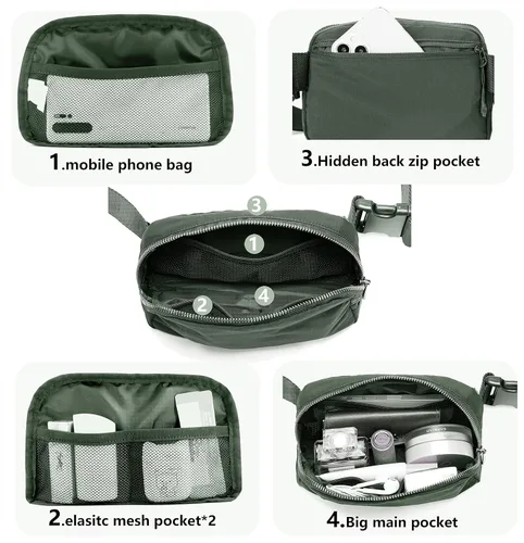 Miniatura 5 de Riñonera Bolsa de Cintura Bolso Cruzado Bolsa de Cadera para Correr Senderismo Viajes Entrenamiento Correa Ajustable para Mujeres, Gris oscuro