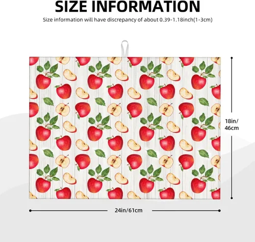 Miniatura 2 de Apple Orchard - Tapete de secado de platos de grano de madera de 18 x 24 pulgadas para encimera de cocina, almohadilla absorbente de microfibra