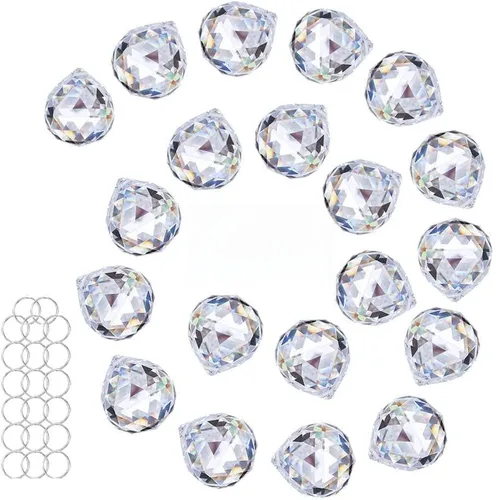 Miniatura 10 de Crystalsuncatcher - Lámpara colgante de bola de cristal transparente de 0.78 pulgadas (0.787 in) para árbol de Navidad, colgante de gota para árbol