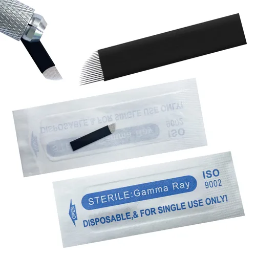 Miniatura 7 de Agujas de microblading de 0.007 in, agujas desechables de tatuaje de cejas para máquina de maquillaje permanente Manual de suministros (Negro S14)