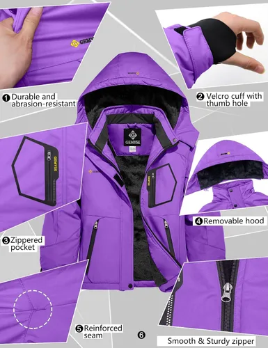 Miniatura 6 de GEMYSE Chaqueta de esquí impermeable para niña con forro polar, resistente al viento, para snowboard