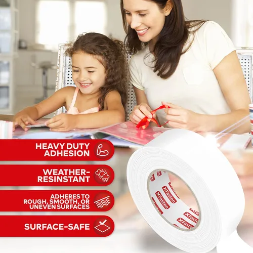 Miniatura 2 de XFasten Cinta de doble cara transparente, extraíble, 2 pulgadas por 30 yardas, ideal como cinta de envoltura de regalo, para sostener alfombras