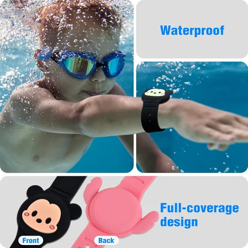 Miniatura 3 de Paquete de 2 soportes para AirTag para niños, pulseras de Airtag impermeables para niños con bonito diseño de dibujos animados, cobertura completa
