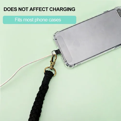 Miniatura 4 de Correa de muñeca para teléfono estilo boho macramé, cordón para teléfono celular con pestaña de anclaje, llavero con dije para muñeca, cadena