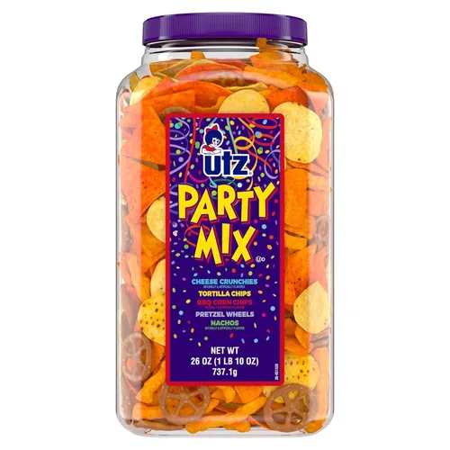 Utz - Mix para fiestas en barril de 737,1 g (26 onzas). La sabrosa mezcla de picadillos incluye tortillas de maíz, tortillas de nachos, pretzels,