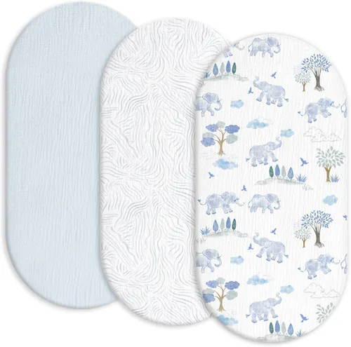 Miniatura 16 de Gllquen Baby Sábanas de Muselina para Moisés Paquete de 3, Sábanas Ajustadas de Algodón Transpirables Elásticas y Acogedoras para Colchón de Moisés