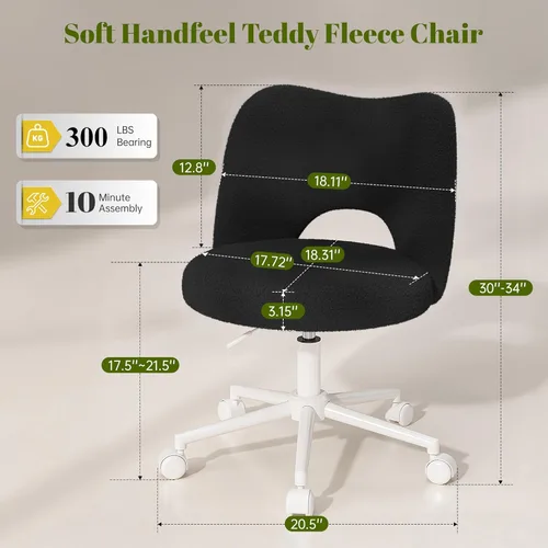 Miniatura 23 de DurayLoly Silla de Tocador con Ruedas Rosa, Linda Silla de Tocador con Respaldo, Silla de Escritorio Ultra-Suave de Felpa, Silla de Oficina Pequeña
