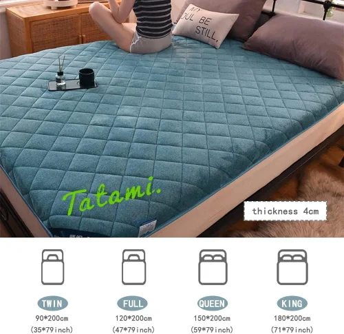 Miniatura 2 de KKCD Colchón de futón japonés de felpa con leche, colchón plegable para dormir, tapete de tatami japonés, suave y portátil, acolchado, azul, 35 x 74
