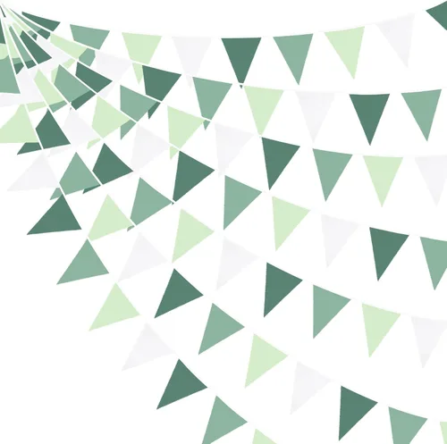 Decoraciones de fiesta verde salvia de 32 pies, bandera triangular verde aguacate, banderines de tela, banderines para cumpleaños, boda, baby