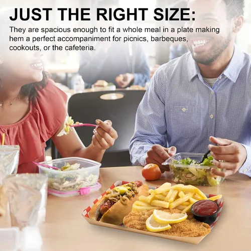 Miniatura 4 de MT Products Bandeja de comida para cafetería roja y blanca de 10 x 7 x 1.3 pulgadas, bandeja de papel para almuerzo, paquete de 20