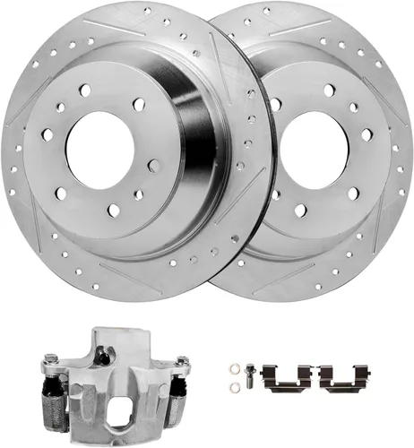 Miniatura 13 de Detroit Axle - Rotores de freno perforados traseros + repuesto de pinza de freno de disco trasera izquierda para Acura TL Honda Element - Juego de 3