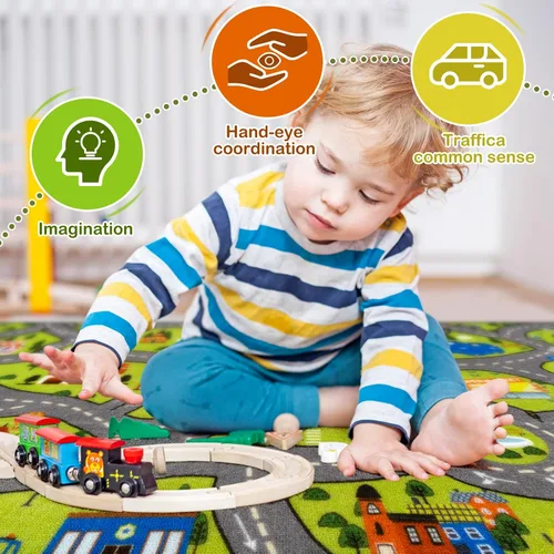 Miniatura 3 de STARUIA Alfombra de juego para niños, 60 x 32 pulgadas, ultra antideslizante, alfombra educativa para niños, alfombra de coche lavable