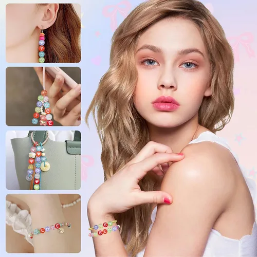 Miniatura 5 de Looconi 1400 piezas Cuentas de letras 7x4mm transparentes y coloridas para hacer joyas, pulseras, trenzas de cabello, manualidades