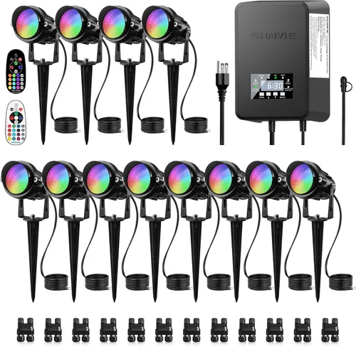 Miniatura 9 de SUNVIE Paquete de 12 luces de paisaje de bajo voltaje con transformador de 300 W, kit de iluminación LED de paisaje de 12 a 24 V, 3000 K, focos