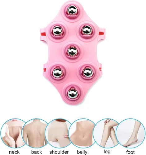 Miniatura 4 de Masajeador de guantes en forma de palma Manual de masaje de mano 7 Rodillo de 360 grados Bola de rodillo mental Rosa