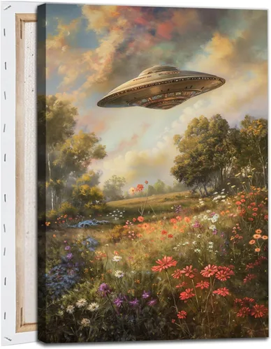 Miniatura 11 de Lienzo de paisaje del desierto para pared, póster de platillo volador, imagen retro de los años 70, estilo de los años 70, arte de pared vintage