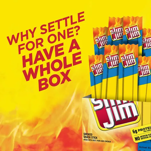 Miniatura 6 de Slim Jim Palitos de carne ahumada, sabor suave, 6g de proteína por porción, tamaño de aperitivo, relleno de calcetines, 0.28 onzas (14 unidades)