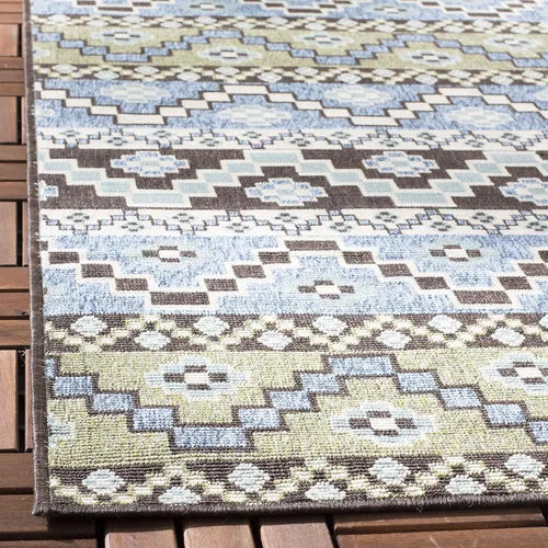 Miniatura 3 de SAFAVIEH Alfombra lavable para exteriores, colección Veranda – Alfombra de pasillo de 2.3 x 6 pies, color azul y crema, no desprende pelusa y fácil