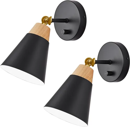 Miniatura 9 de Aplique de Pared con Pantalla de Metal, Interruptor de Encendido/Apagado, Lámpara Decorativa de Interior de Montaje en Pared con Brazo Articulado