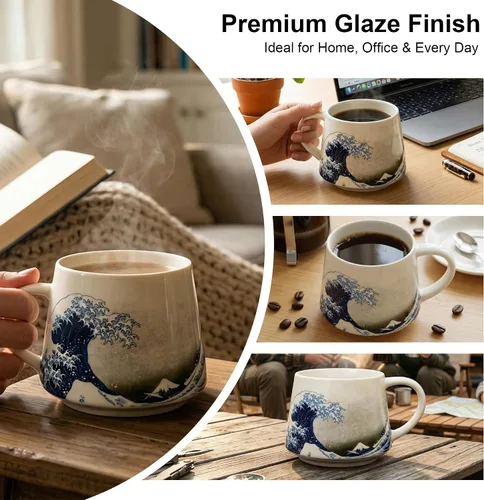 Miniatura 6 de Topadorn Taza de Cerámica de Porcelana Taza de Café The Great Wave Taza de Café con Caja de Regalo, 13 oz.